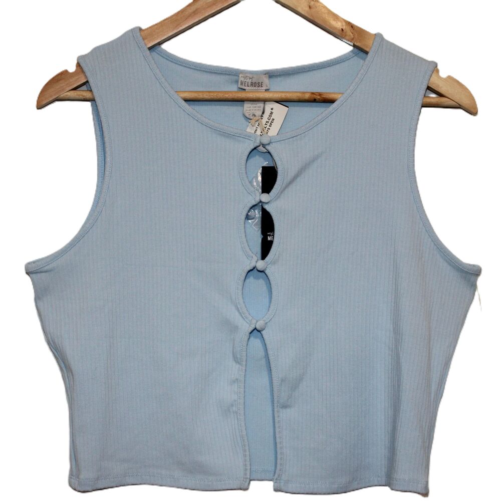 NWT Womens West of Melrose Tillys Button Up Tank Top ST7779 Blue Crop Top Size L